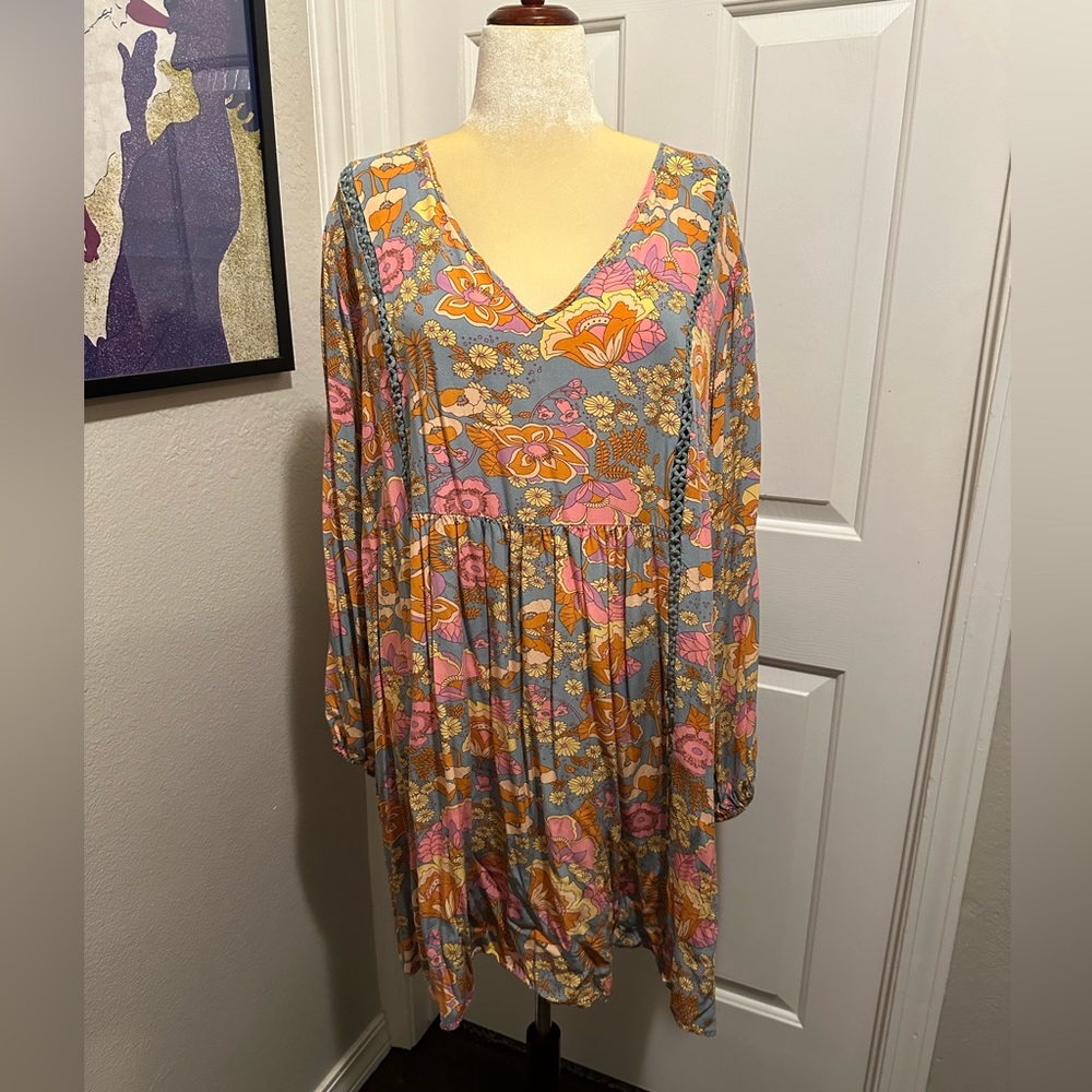 Boho Floral Long Sleeve Dress 3X